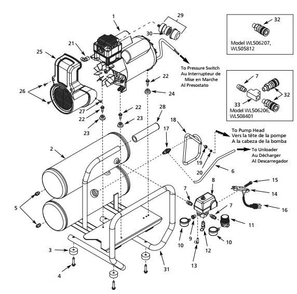 Tank Parts Diagram and Parts List for WL506206  Campbell Hausfeld Compressor